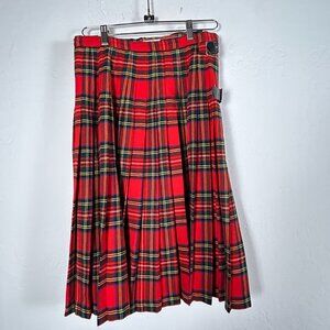 Vintage The Scotch House Women Red Tartan Plaid Wool Kilt Skirt Size 14 Scotland